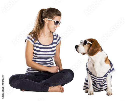 Photo: Dog and woman in studio Dog and woman in studio