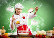 Asian female cooking with magic