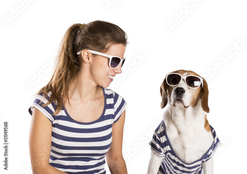 Photo: Dog and woman in studio Dog and woman in studio