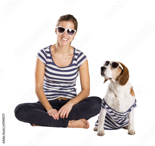 Photo: Dog and woman in studio Dog and woman in studio