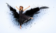 Woman floating   on dark wings