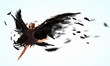 Woman floating   on dark wings