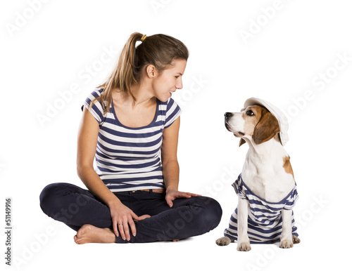 Photo: Dog and woman in studio Dog and woman in studio