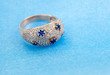 Golden jewelry ring with sapphires