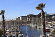 Sailboats moored in the harbor