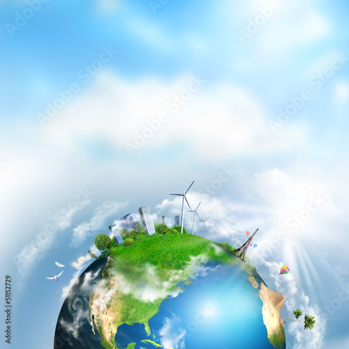 Photo: Earth with different elements on its surface. Day time Earth with different elements on its surface. Day time