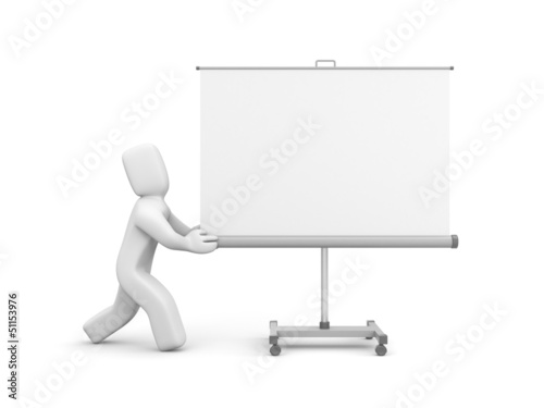 Illustration: Person push projection screen or whiteboard Person push projection screen or whiteboard