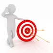 man presenting center of the red target