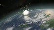 Asteroid hitting Earth exploding and dislocating clouds