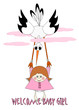 Vektor: Baby Girl and stork - welcome baby girl Baby Girl and stork - welcome baby girl