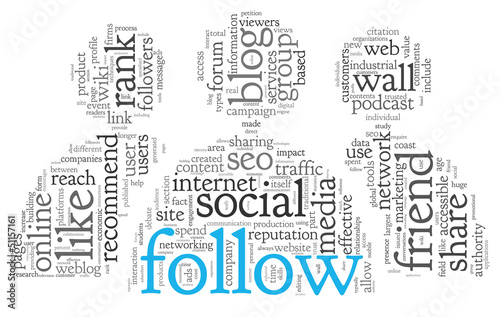 Illustration: Social media conept in word tag cloud Social media conept in word tag cloud