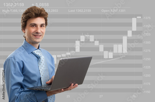 Photo: Stock broker at work with his laptop Stock broker at work with his laptop
