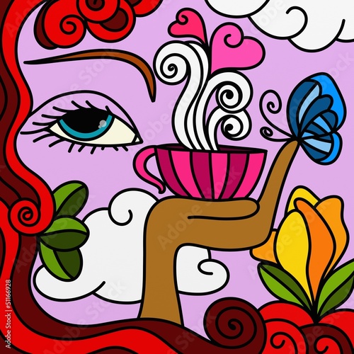 Illustration: astratto con tazzina rosa astratto con tazzina rosa