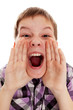 CLOSEUP OF A BOY SCREAMING OUT...