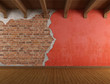 Grunge room with old cracked wall