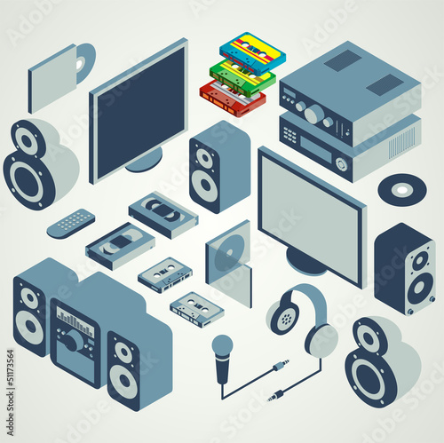 Vector: audio video element set audio video element set