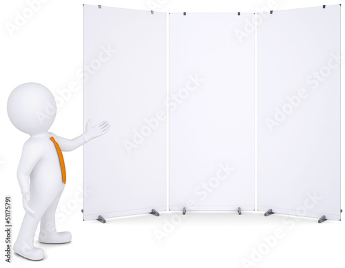 Illustration: 3d man shows up on white poster 3d man shows up on white poster
