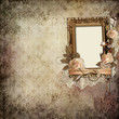 Vintage background with frame, roses and rings