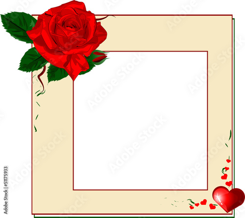 Vector: Frame with red rose and heart, EPS10 Frame with red rose and heart, EPS10