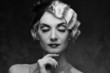 Monochrome portrait of elegant blond retro woman  