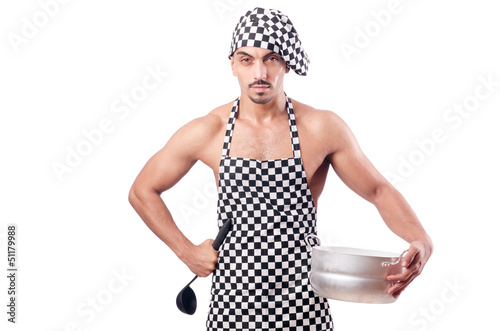 Photo: Sexy male cook isolated on the white Sexy male cook isolated on the white