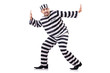 Convict criminal in striped uniform