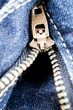close-up view of the rack of blue jeans