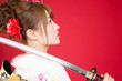 Beautiful japanese kimono woman with japanese sword