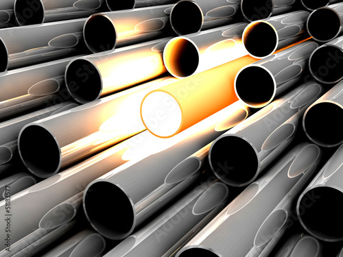 Illustration: 3D chrome tubes with overheated tube. Concept - the best. 3D chrome tubes with overheated tube. Concept - the best.