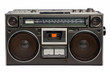 Vintage radio cassette recorder, isolated on white