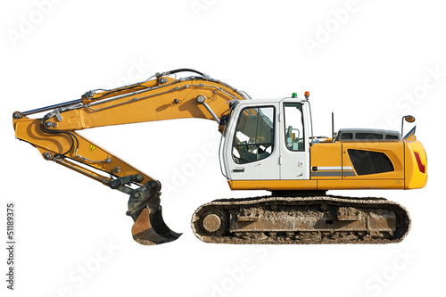 Photo: Construction digger scoop isolated against a white background Construction digger scoop isolated against a white background