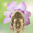 tête de Bouddha et fleur de lotus