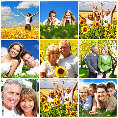 Photo: Happy family collage background. Happy family collage background.