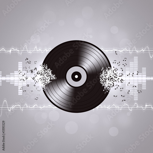 Illustration: Black and White Vinyl Music Background Black and White Vinyl Music Background