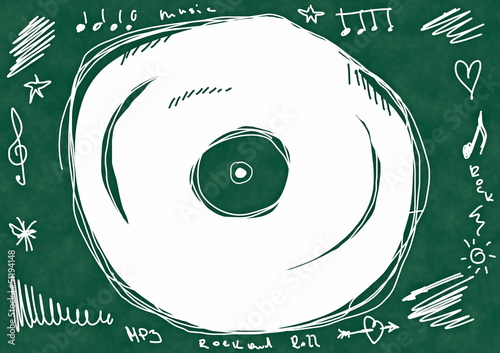 Illustration: Doodle vinyl record, school chalkboard background and texture Doodle vinyl record, school chalkboard background and texture