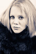 black and white image of a stylish blonde woman
