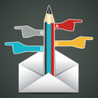 color hand and pencil in envelop stock vector