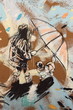 graffiti on Rome's public wall girl with umbrella and dog