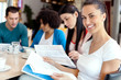 female student with friends on