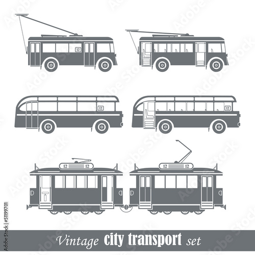 Vector: Vintage city transport vehicles set. Isolated on white Vintage city transport vehicles set. Isolated on white