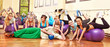 Group people in aerobics class.