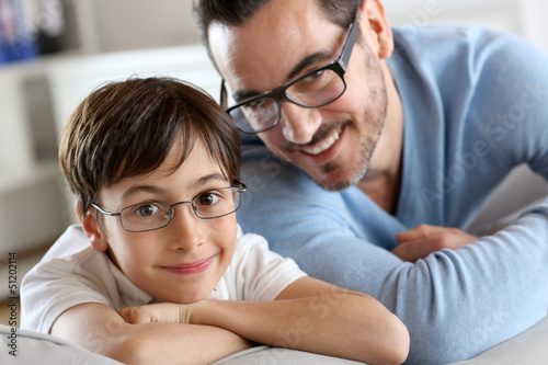Photo: Portrait of young boy with daddy with eyeglasses on Portrait of young boy with daddy with eyeglasses on