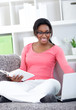 Cheerful student learning at home
