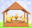 Vektor: Bird house with birds on the bokeh background Bird house with birds on the bokeh background