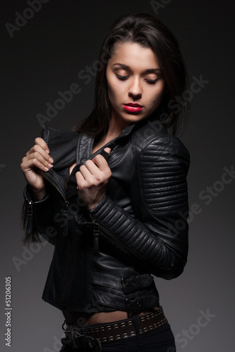 Photo: Glamorous woman in black jacket Glamorous woman in black jacket