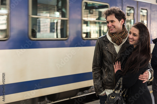Photo: Young Couple at Train Station Young Couple at Train Station