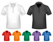 Black and white and color men polo t-shirts. Design template. Ve