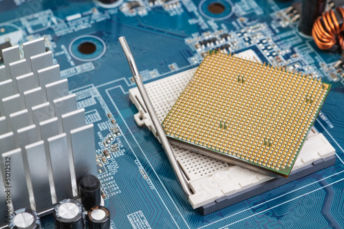 Photo: Processor socket on the motherboard close-up. Processor socket on the motherboard close-up.