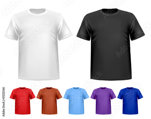 Vector: Black and white and color men polo t-shirts. Design template. Ve Black and white and color men polo t-shirts. Design template. Ve
