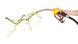 Petrol splashing out of pistol, isolated on white background